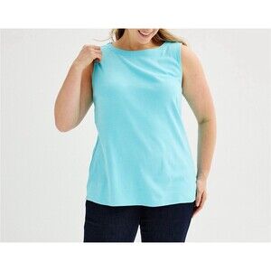 Croft & Barrow Sleeveless Tank Tops Blue Aqua Boat Neck Size 3X 100% Cotton New